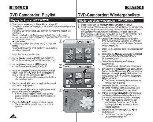 Samsung VP-DC171W (VP-DC171W/KIT ) - Manuel de l'utilisateur 21 MB, pdf, Anglais, ALLEMAND