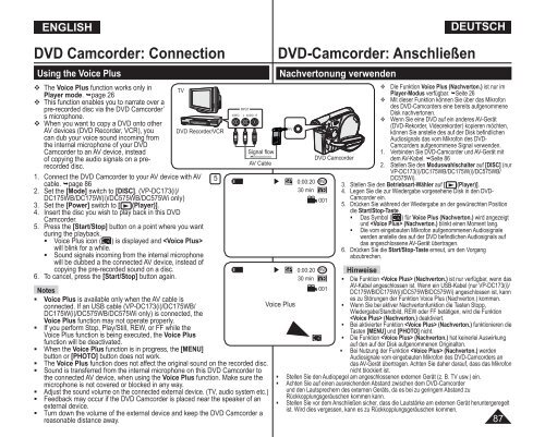 Samsung VP-DC171W (VP-DC171W/KIT ) - Manuel de l'utilisateur 21 MB, pdf, Anglais, ALLEMAND