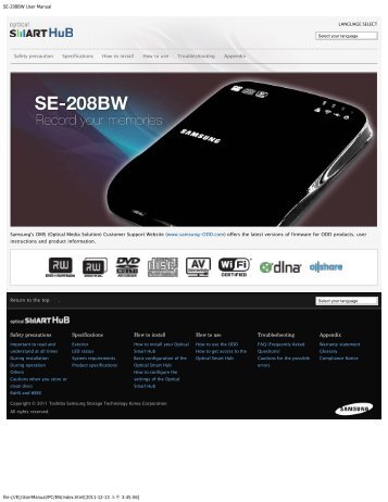 Samsung Graveur DVD Slim SN-208BB (SN-208BB/BEBE ) - Manuel de l'utilisateur 1.4 MB, pdf, Anglais
