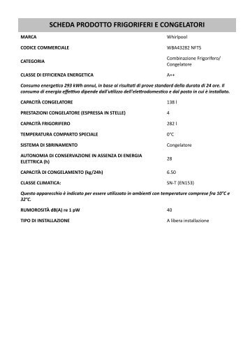 Whirlpool Combinato Absolute WBA43282 NFTS - Scheda prodotto_Italiano