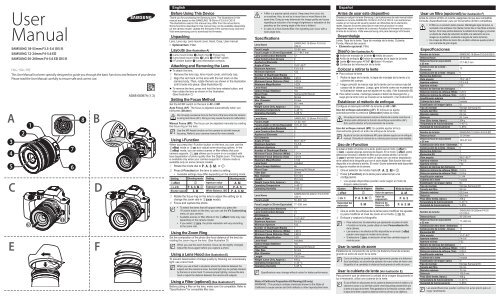 Samsung Objectif NX zoom 50-200mm (EX-T50200SB ) - Manuel de l'utilisateur 0.01MB, pdf, Anglais, Fran&ccedil;ais