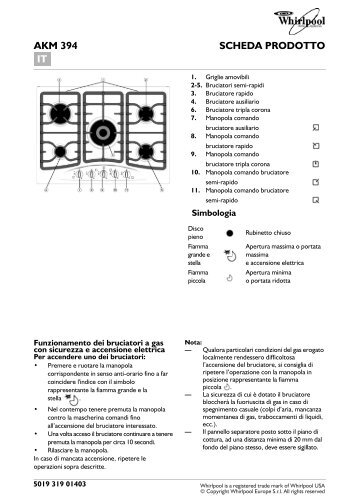 Whirlpool Piano cottura a gas da 70 cm, Linea Country AKM 394/JA - Tabella programmi_Italiano