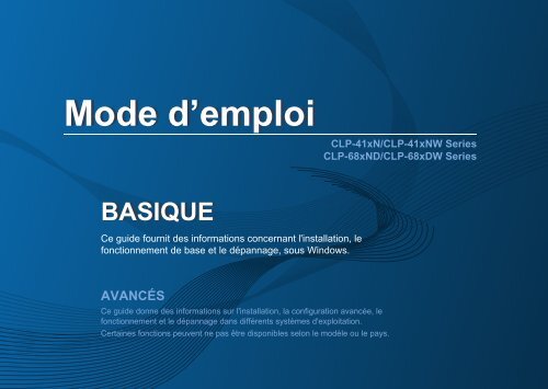 Samsung CLP-415NW Imprimante laser couleur (18/ 18 ppm) (CLP-415NW/SEE ) - Manuel de l'utilisateur 25.85 MB, pdf, Fran&ccedil;ais