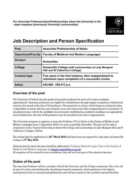 Job Description And Person Specification