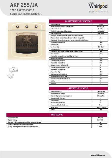 Whirlpool Forno 9 funzioni, linea Country AKP 255/JA - Scheda  Tecnica_Italiano