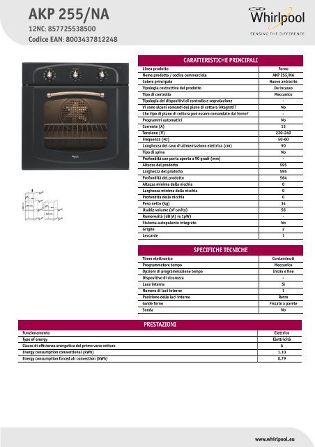 Whirlpool Forno 9 funzioni, linea Country AKP 255/NA - Scheda  Tecnica_Italiano