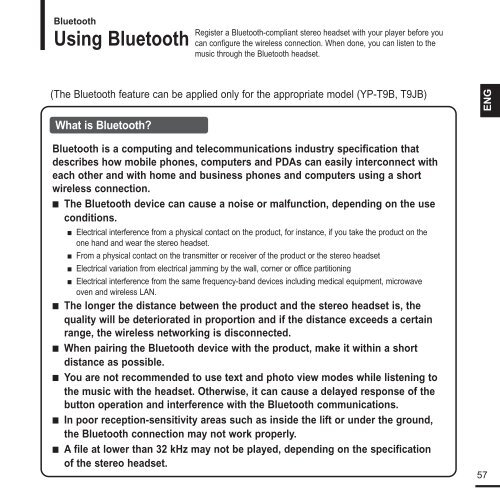 Samsung YP-T9JZB (YP-T9JZB/XEF ) - Manuel de l'utilisateur 1.89 MB, pdf, Anglais