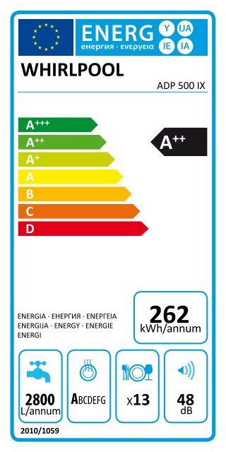 Whirlpool Lavastoviglie a libera installazione, 13 coperti ADP 500 IX - Etichetta energetica_Italiano