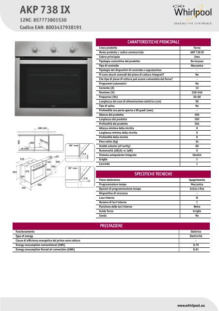Whirlpool Forno Absolute 7 funzioni AKP 738 IX - Scheda Tecnica_Italiano
