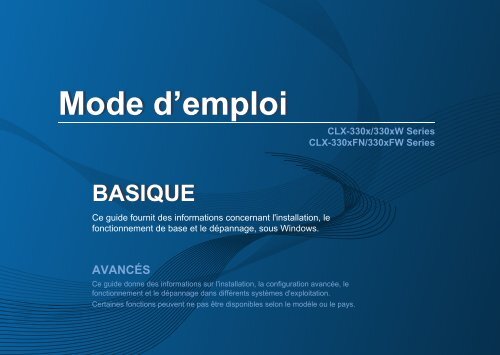 Samsung CLX-3305 Imprimante multifonction laser couleur 3-en-1 (18/ 4 ppm) (CLX-3305/SEE ) - Manuel de l'utilisateur 15.41 MB, pdf, Fran&ccedil;ais