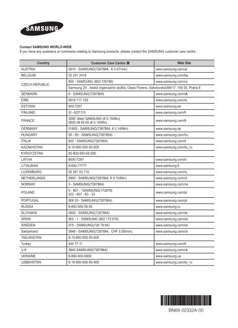 Samsung PS50B560T7W (PS50B560T7WXXC ) - Manuel de l'utilisateur 41.4 MB, pdf, Anglais, N&Eacute;ERLANDAIS, Fran&ccedil;ais, ALLEMAND, Italien, Portugais (europ&eacute;en), SLOV&Egrave;NE, Espagnol, TURQUE