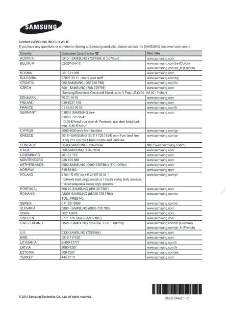 Samsung UE46EH6030W (UE46EH6030WXZF ) - Guide rapide 20.38 MB, pdf, Anglais, N&Eacute;ERLANDAIS, Fran&ccedil;ais, ALLEMAND