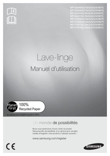 Samsung Lave-linge Eco Bubble, 7kg - WF1704WSV (WF1704WSV/XEF ) - Manuel de l'utilisateur 4.53 MB, pdf, FranÃ§ais