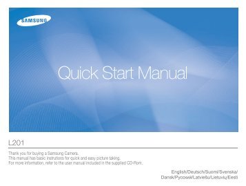 Samsung L201 (EC-L201ZBBA/FR ) - Guide rapide 23.2 MB, pdf, Anglais, DANOIS, Estonien, FINLANDAIS, ALLEMAND, Llettonie, Lituanien, RUSSIE, SUÃDOIS