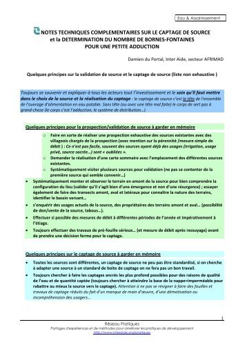 notes techniques complementaires sur le captage de ... - Inter Aide