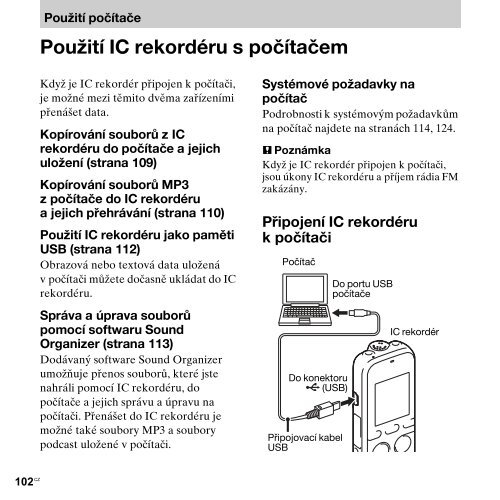 Sony ICD-PX312M - ICD-PX312M Consignes d&rsquo;utilisation Tch&egrave;que