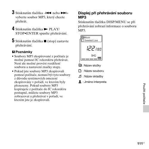 Sony ICD-PX312M - ICD-PX312M Consignes d&rsquo;utilisation Tch&egrave;que