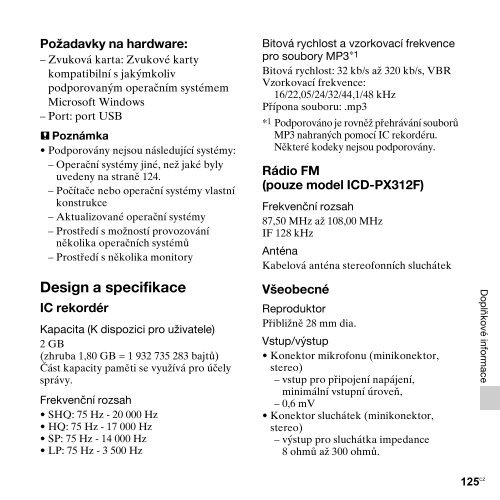 Sony ICD-PX312M - ICD-PX312M Consignes d&rsquo;utilisation Tch&egrave;que