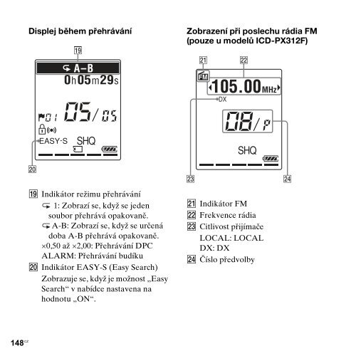 Sony ICD-PX312M - ICD-PX312M Consignes d&rsquo;utilisation Tch&egrave;que