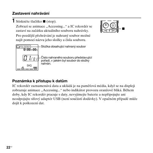 Sony ICD-PX312M - ICD-PX312M Consignes d&rsquo;utilisation Tch&egrave;que