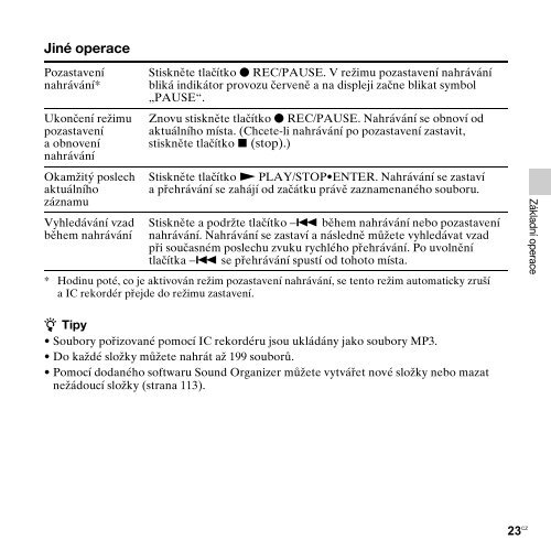 Sony ICD-PX312M - ICD-PX312M Consignes d&rsquo;utilisation Tch&egrave;que