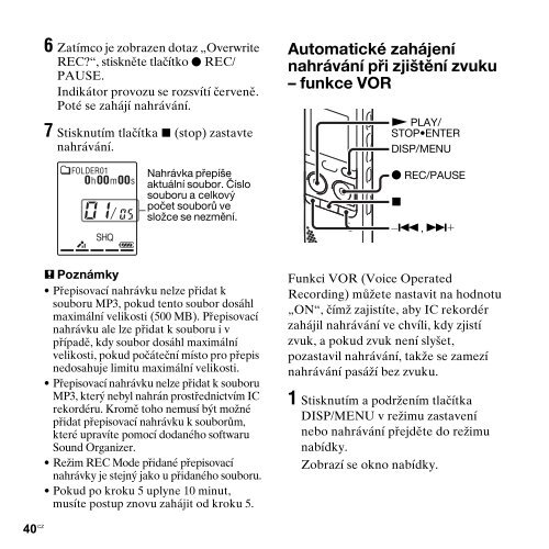 Sony ICD-PX312M - ICD-PX312M Consignes d&rsquo;utilisation Tch&egrave;que