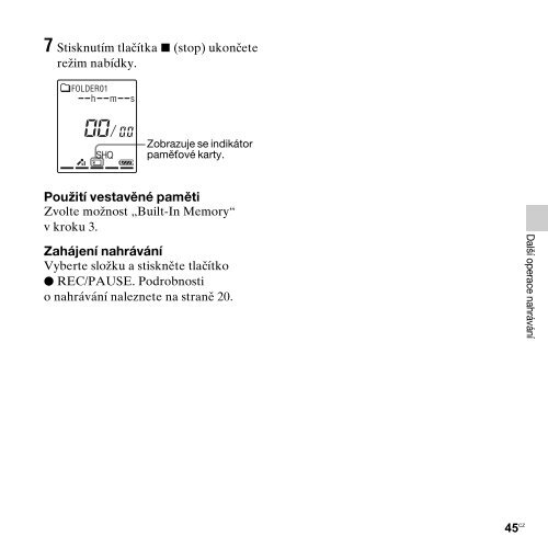 Sony ICD-PX312M - ICD-PX312M Consignes d&rsquo;utilisation Tch&egrave;que