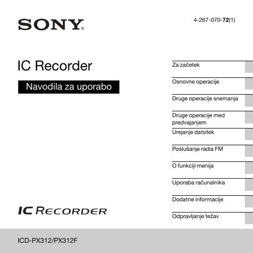 Sony ICD-PX312M - ICD-PX312M Consignes d&rsquo;utilisation Slov&eacute;nien