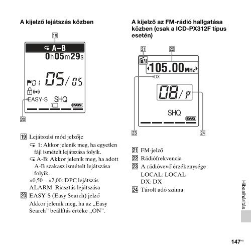 Sony ICD-PX312M - ICD-PX312M Consignes d&rsquo;utilisation Hongrois