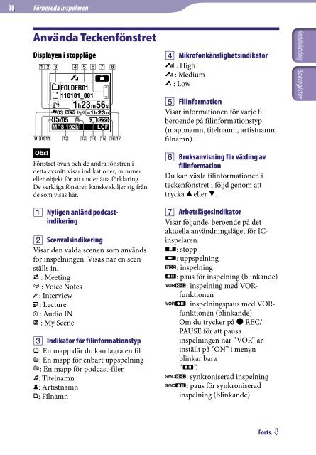 Sony ICD-UX523F - ICD-UX523F Consignes d&rsquo;utilisation Su&eacute;dois