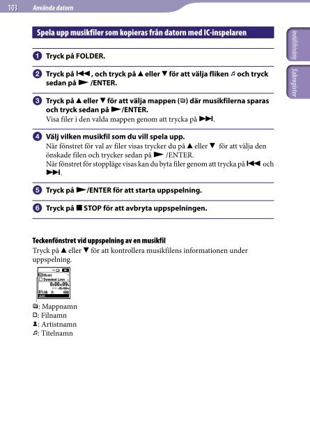 Sony ICD-UX523F - ICD-UX523F Consignes d&rsquo;utilisation Su&eacute;dois