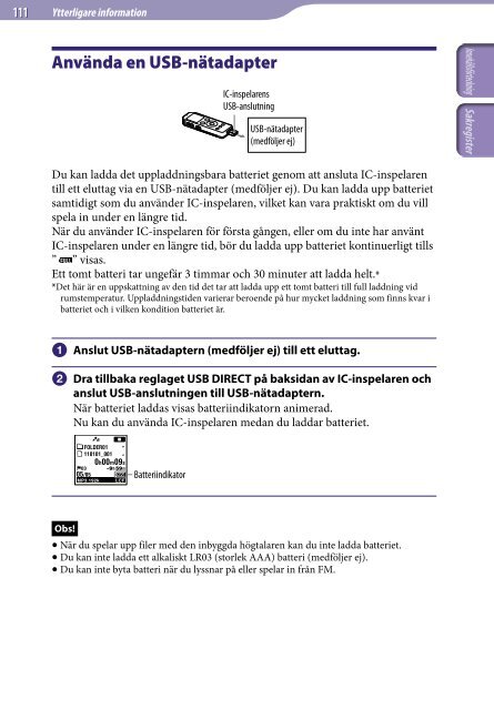 Sony ICD-UX523F - ICD-UX523F Consignes d&rsquo;utilisation Su&eacute;dois