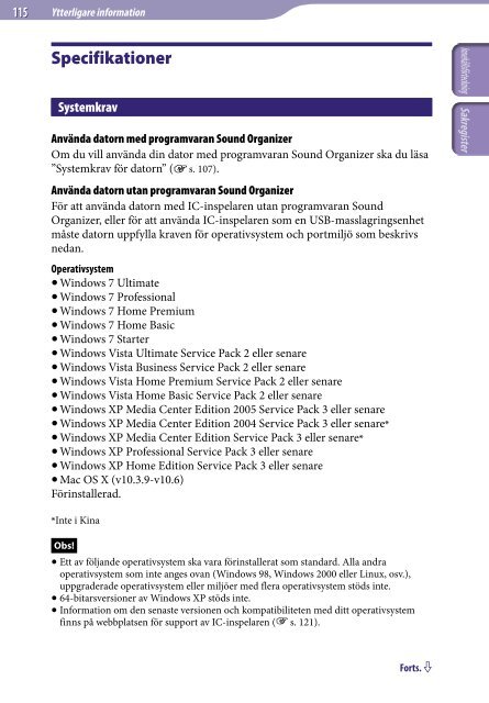 Sony ICD-UX523F - ICD-UX523F Consignes d&rsquo;utilisation Su&eacute;dois