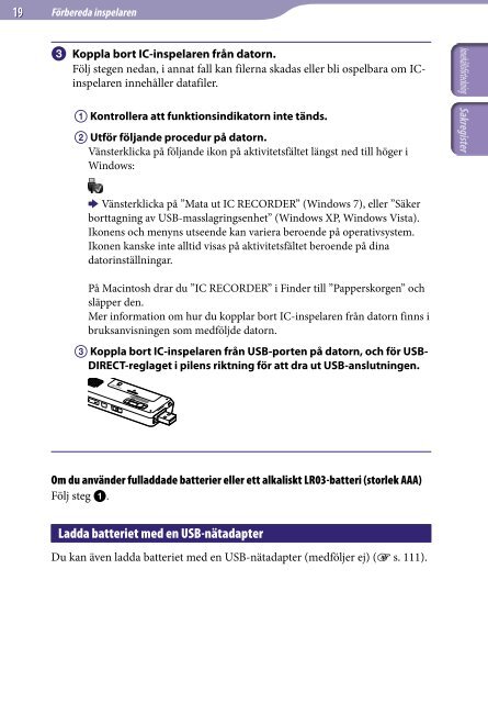 Sony ICD-UX523F - ICD-UX523F Consignes d&rsquo;utilisation Su&eacute;dois