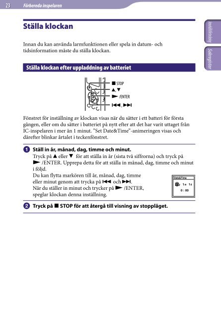 Sony ICD-UX523F - ICD-UX523F Consignes d&rsquo;utilisation Su&eacute;dois