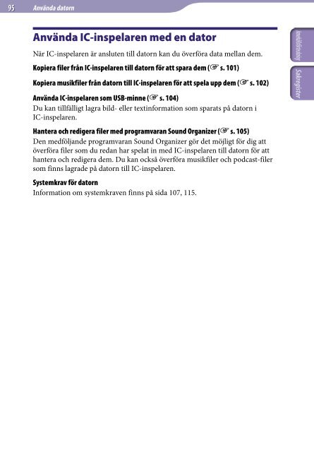 Sony ICD-UX523F - ICD-UX523F Consignes d&rsquo;utilisation Su&eacute;dois