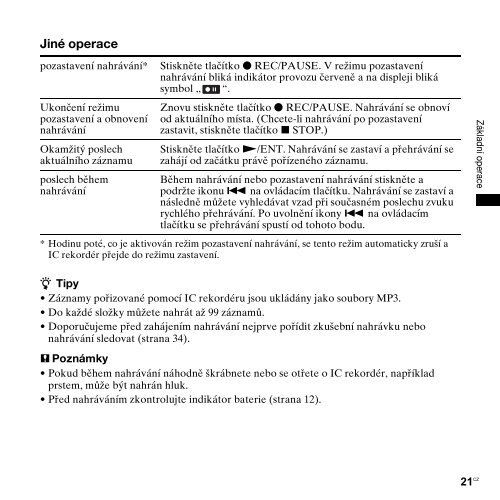 Sony ICD-UX300F - ICD-UX300F Consignes d&rsquo;utilisation Tch&egrave;que