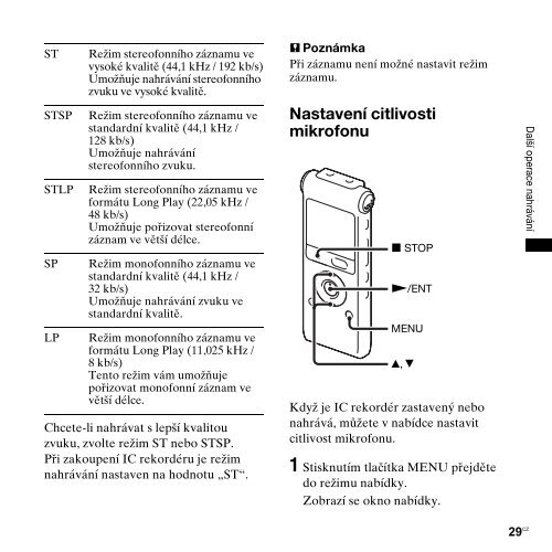 Sony ICD-UX300F - ICD-UX300F Consignes d&rsquo;utilisation Tch&egrave;que