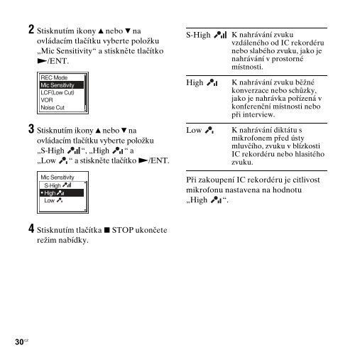 Sony ICD-UX300F - ICD-UX300F Consignes d&rsquo;utilisation Tch&egrave;que