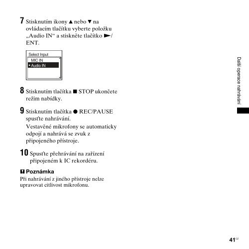 Sony ICD-UX300F - ICD-UX300F Consignes d&rsquo;utilisation Tch&egrave;que