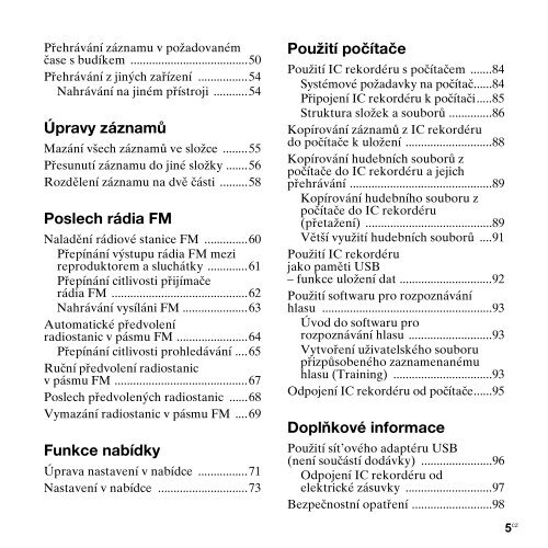 Sony ICD-UX300F - ICD-UX300F Consignes d&rsquo;utilisation Tch&egrave;que