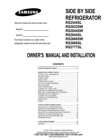 Samsung RS25KCSL (RS25KCSL1/XEF ) - Manuel de l'utilisateur 2.14 MB, pdf, Anglais