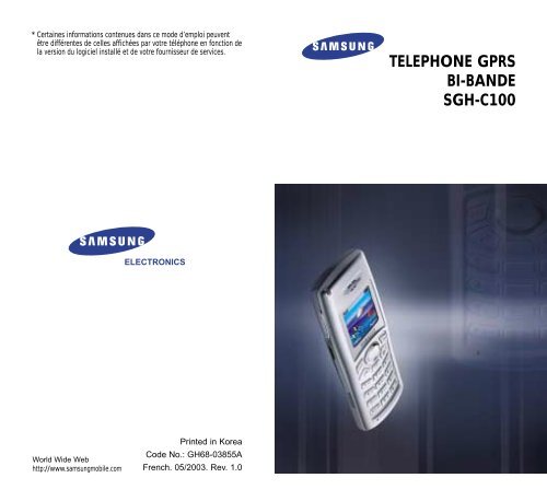 Samsung SGH-C100 (MKGC100IBAXEF ) - Manuel de l'utilisateur 1.03 MB, pdf, Fran&ccedil;ais