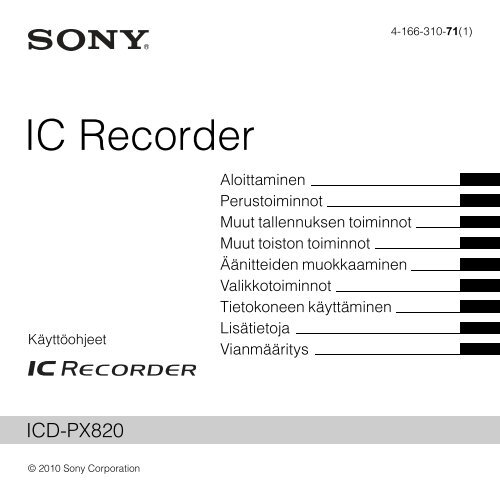 Sony ICD-PX820 - ICD-PX820 Consignes d&rsquo;utilisation Finlandais