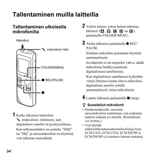 Sony ICD-PX820 - ICD-PX820 Consignes d&rsquo;utilisation Finlandais