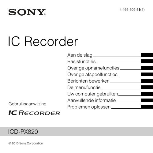 Sony ICD-PX820 - ICD-PX820 Consignes d&rsquo;utilisation N&eacute;erlandais