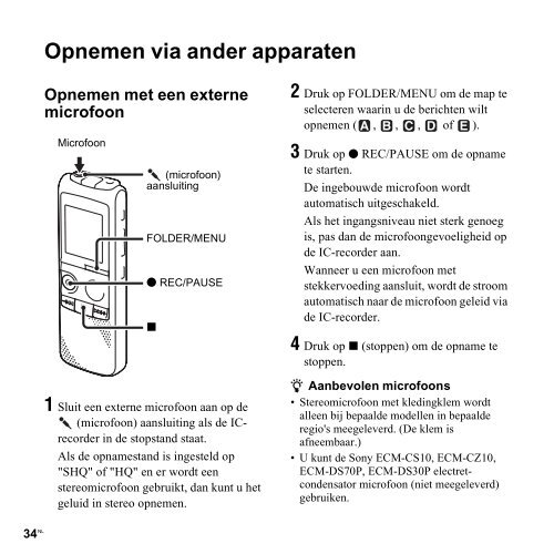 Sony ICD-PX820 - ICD-PX820 Consignes d&rsquo;utilisation N&eacute;erlandais