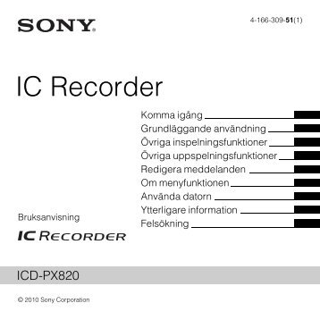 Sony ICD-PX820 - ICD-PX820 Consignes dâutilisation SuÃ©dois