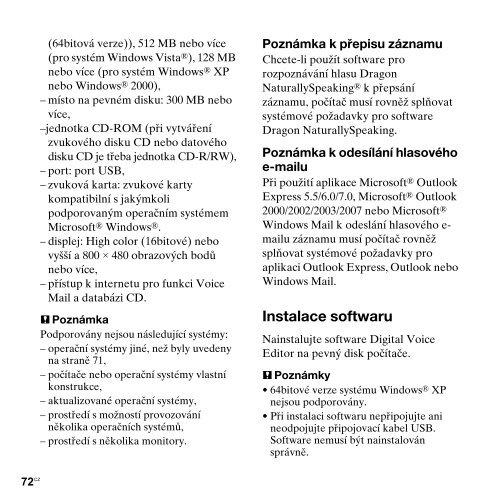 Sony ICD-PX820 - ICD-PX820 Consignes d&rsquo;utilisation Tch&egrave;que