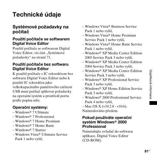 Sony ICD-PX820 - ICD-PX820 Consignes d&rsquo;utilisation Tch&egrave;que